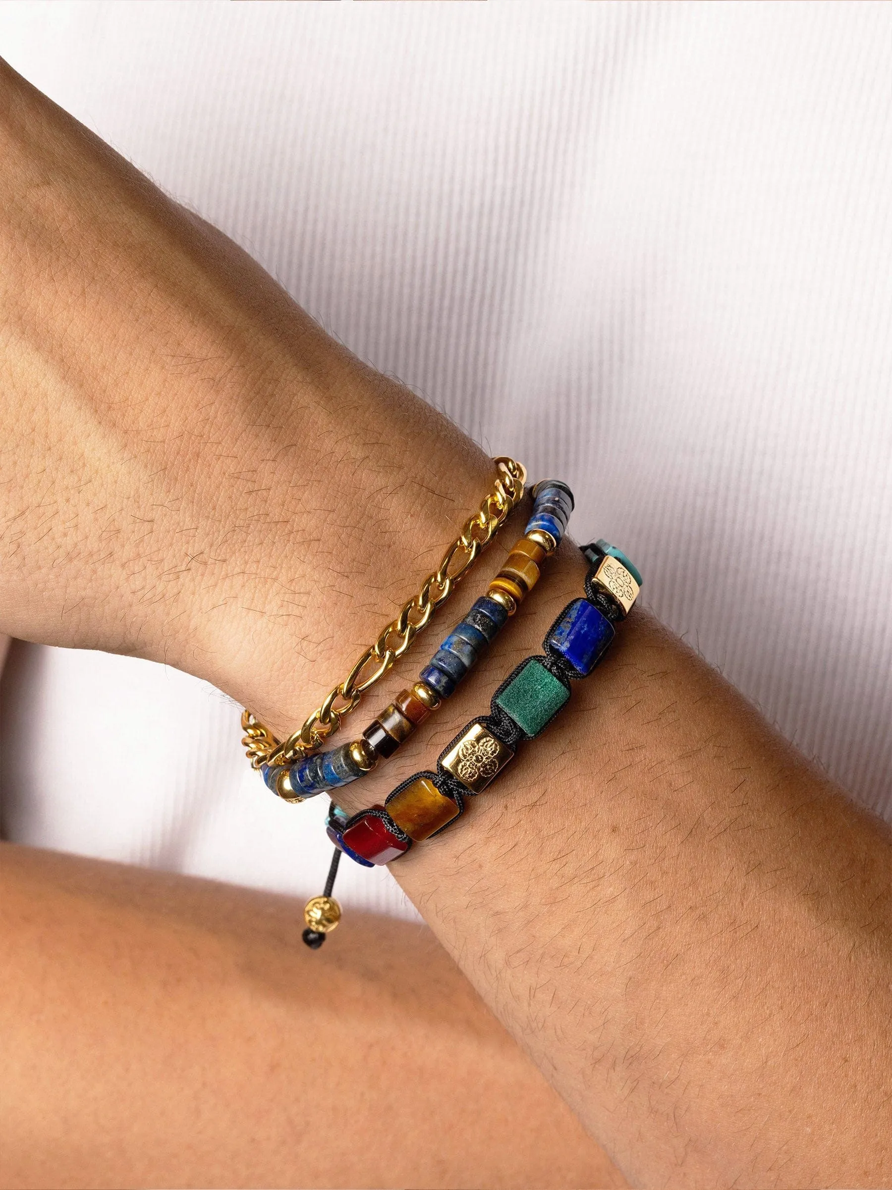 The Dorje Flatbead Collection - Blue Lapis, Green Jade, Brown Tiger Eye, Carnelian and Turquoise