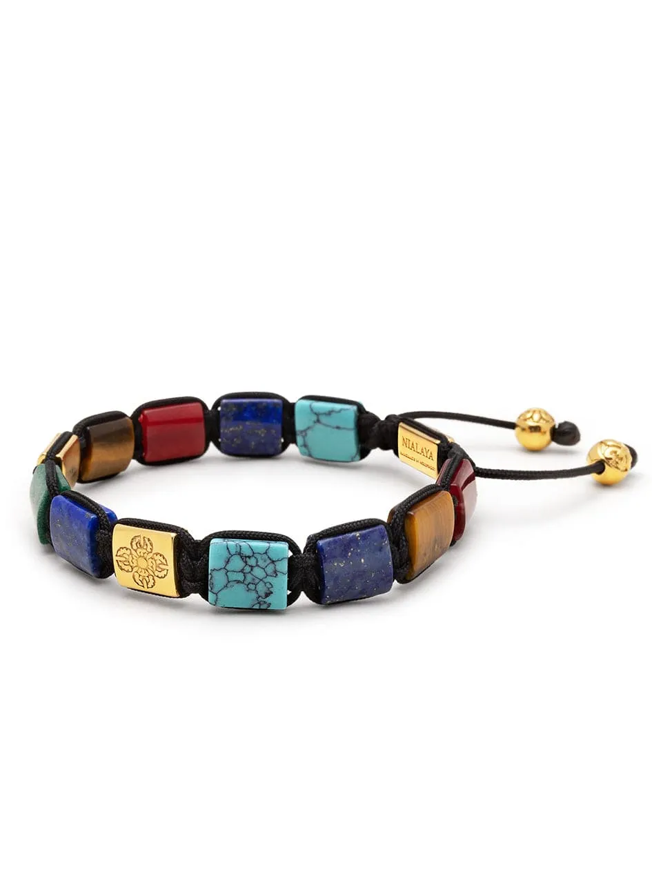 The Dorje Flatbead Collection - Blue Lapis, Green Jade, Brown Tiger Eye, Carnelian and Turquoise
