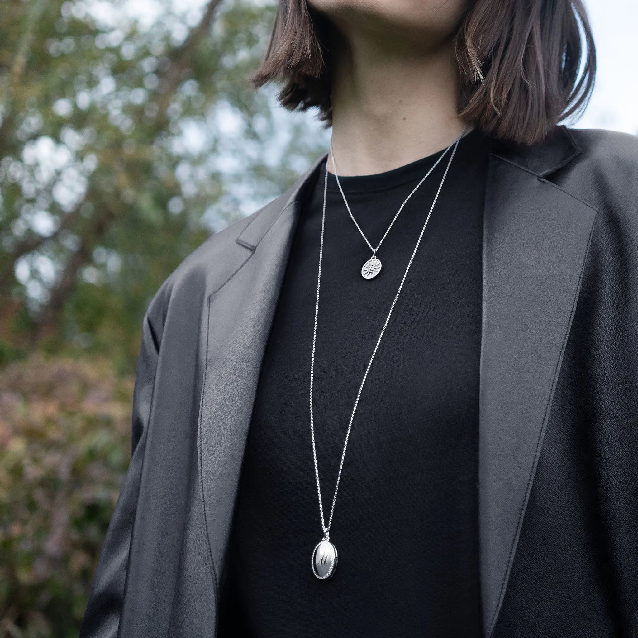 The Four Image "Midi" Sapphire Engraved Locket Necklace