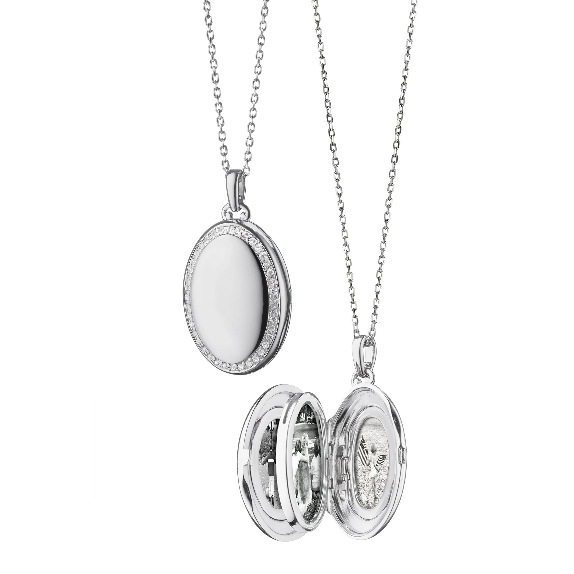 The Four Image "Midi" Sapphire Engraved Locket Necklace
