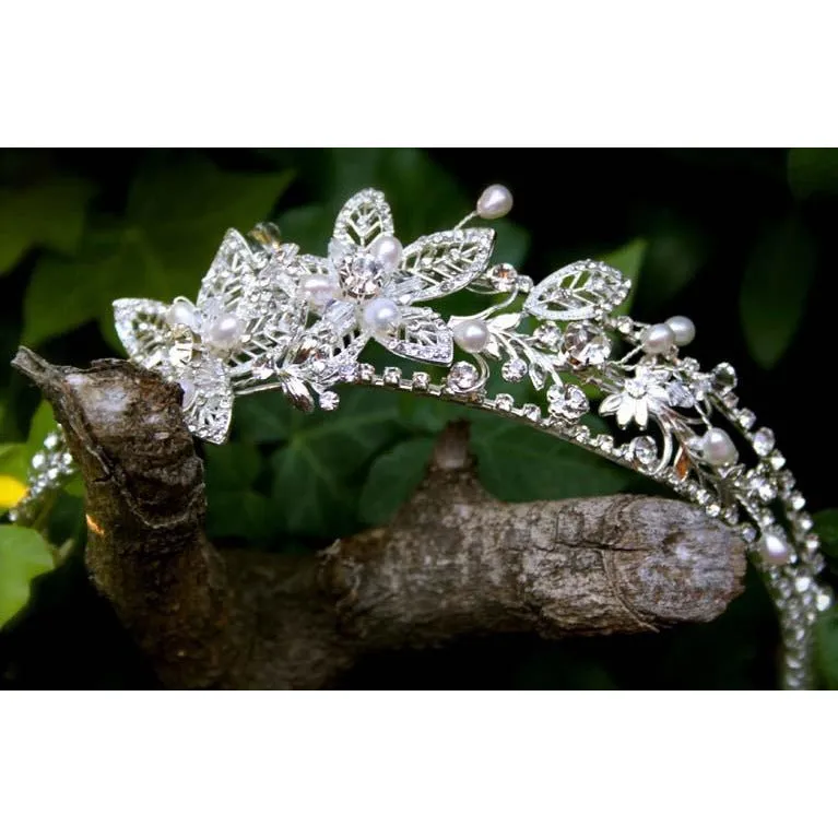 Three Strand Crystal Flowers Tiara