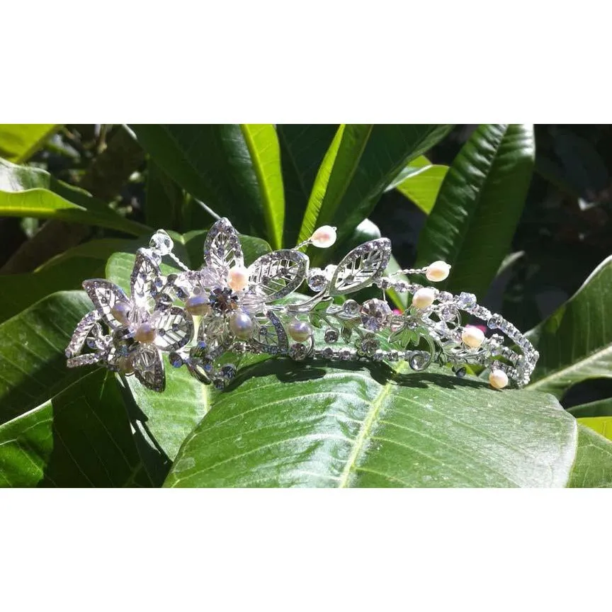 Three Strand Crystal Flowers Tiara
