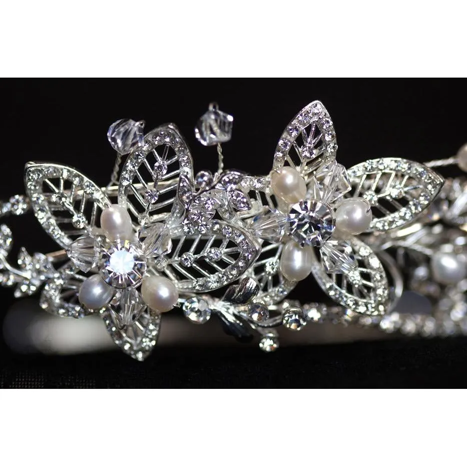 Three Strand Crystal Flowers Tiara