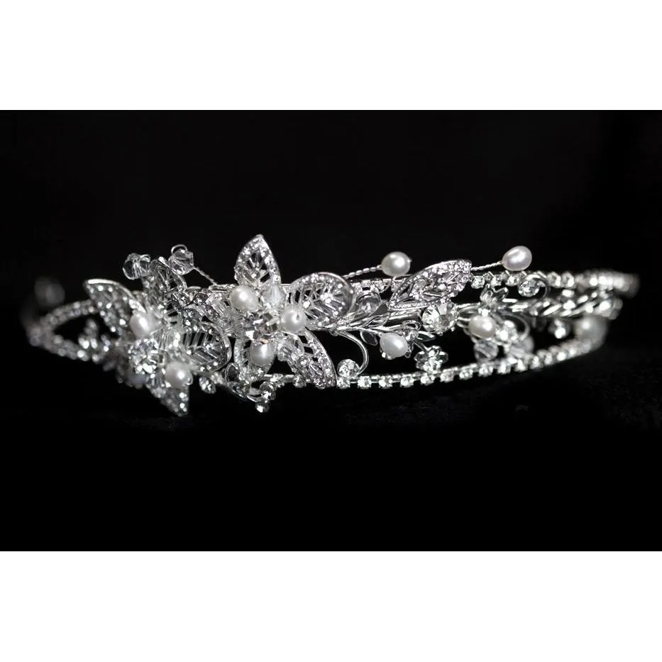 Three Strand Crystal Flowers Tiara