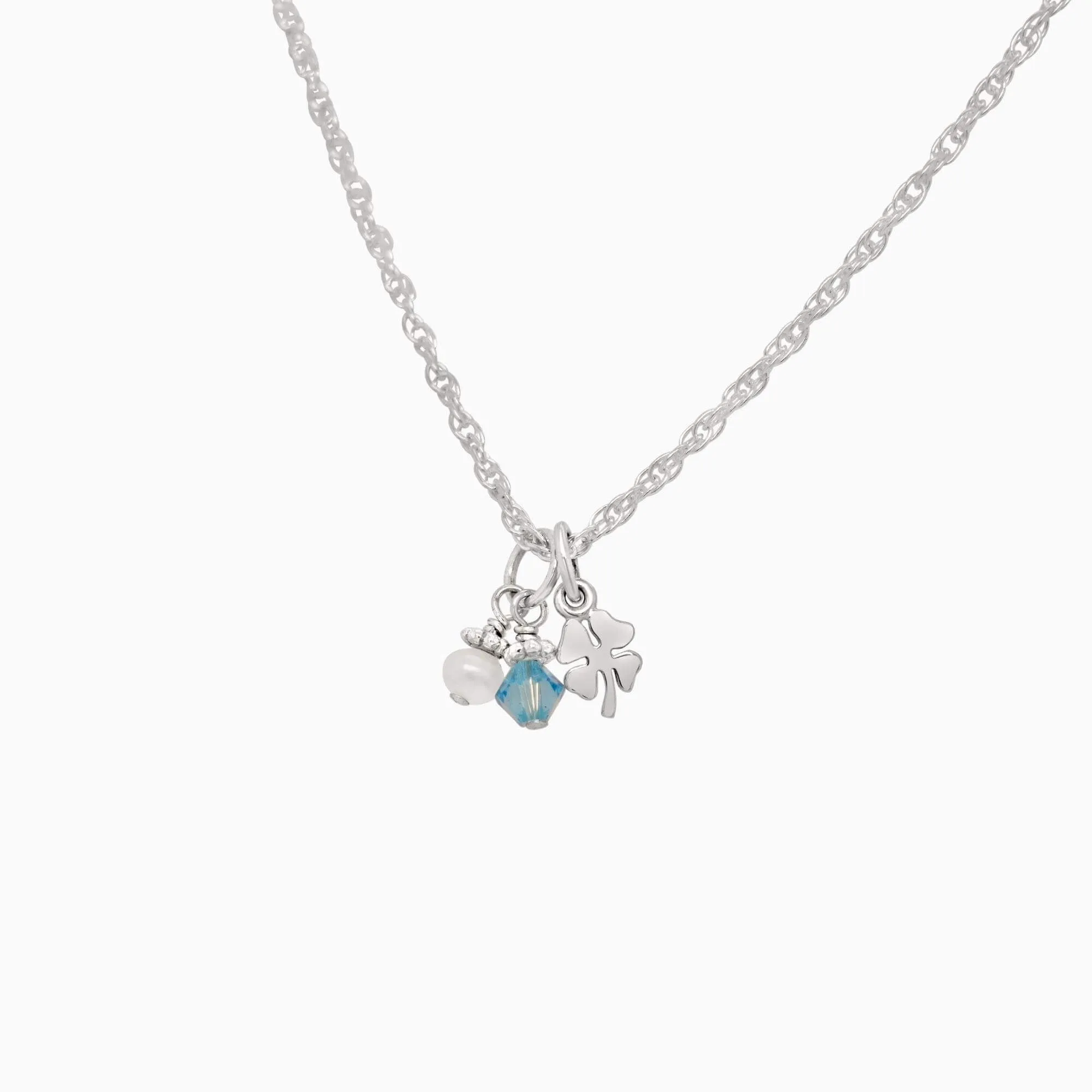 Tiniest Lucky Clover   Sparkly Birthstone Crystal Necklace