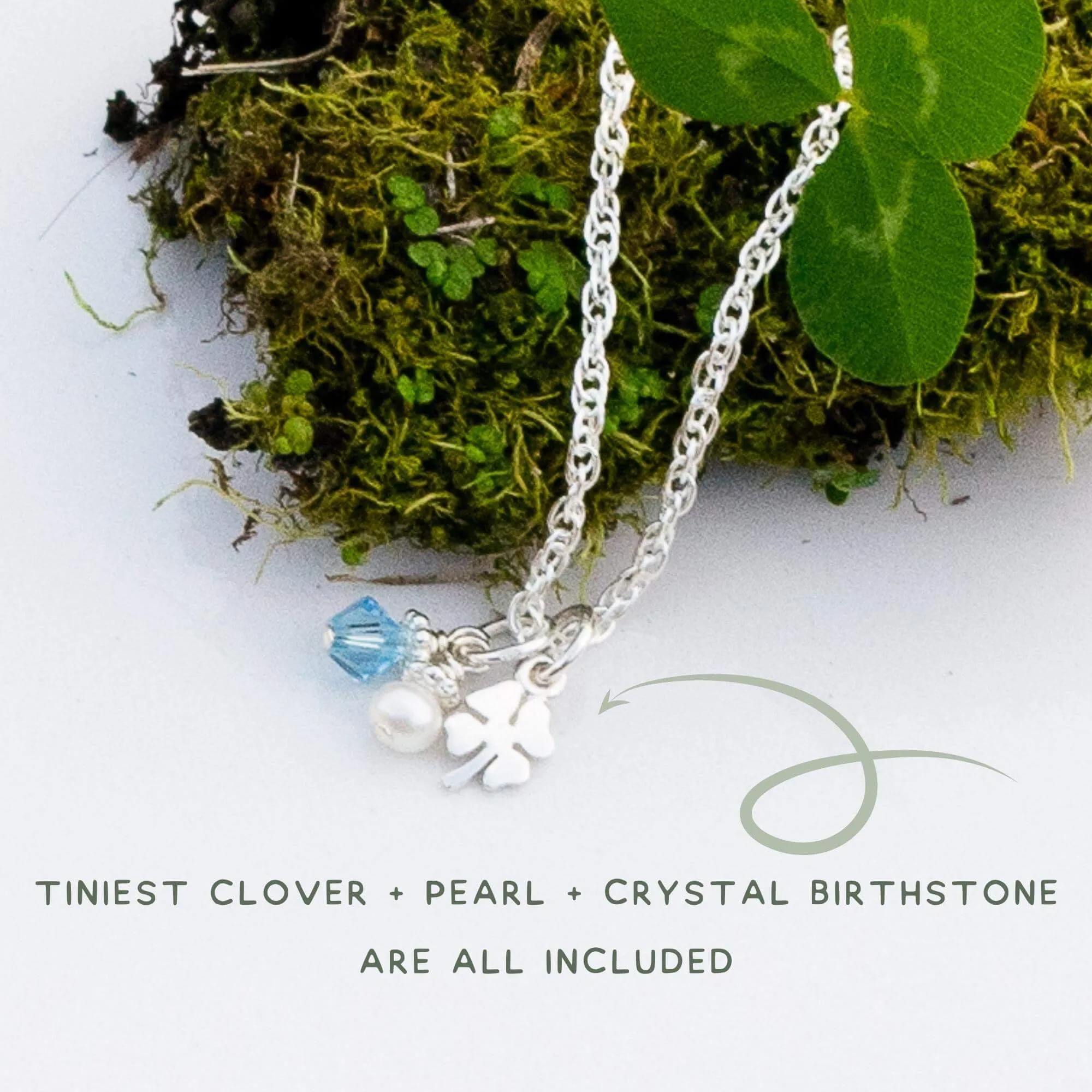 Tiniest Lucky Clover   Sparkly Birthstone Crystal Necklace