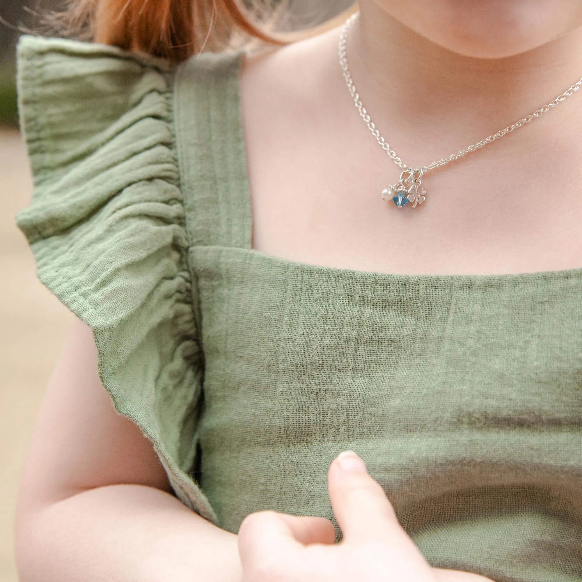 Tiniest Lucky Clover   Sparkly Birthstone Crystal Necklace