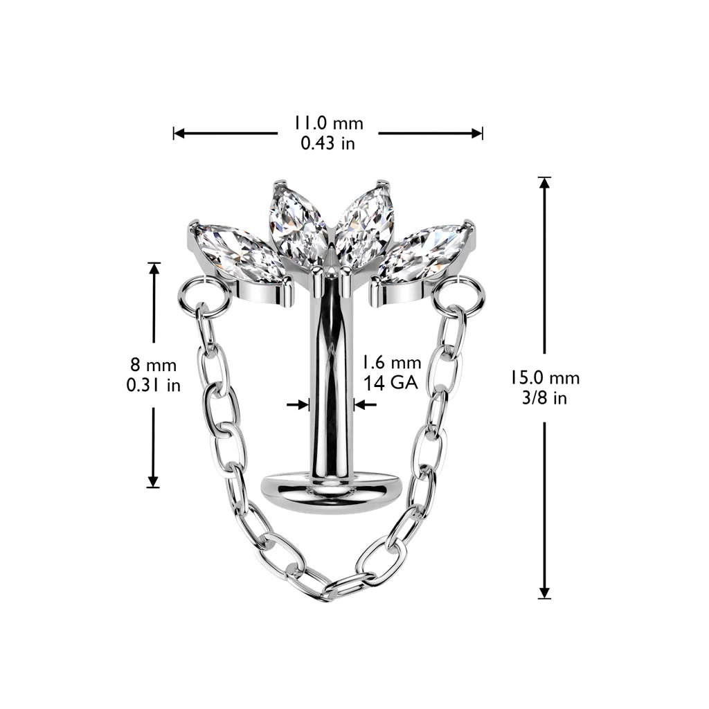 Titanium Threadless Lotus Chain Floating Belly Ring
