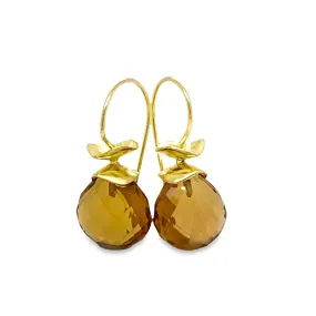 Toulouse Dainty Cognac Quartz Earrings in 18KY