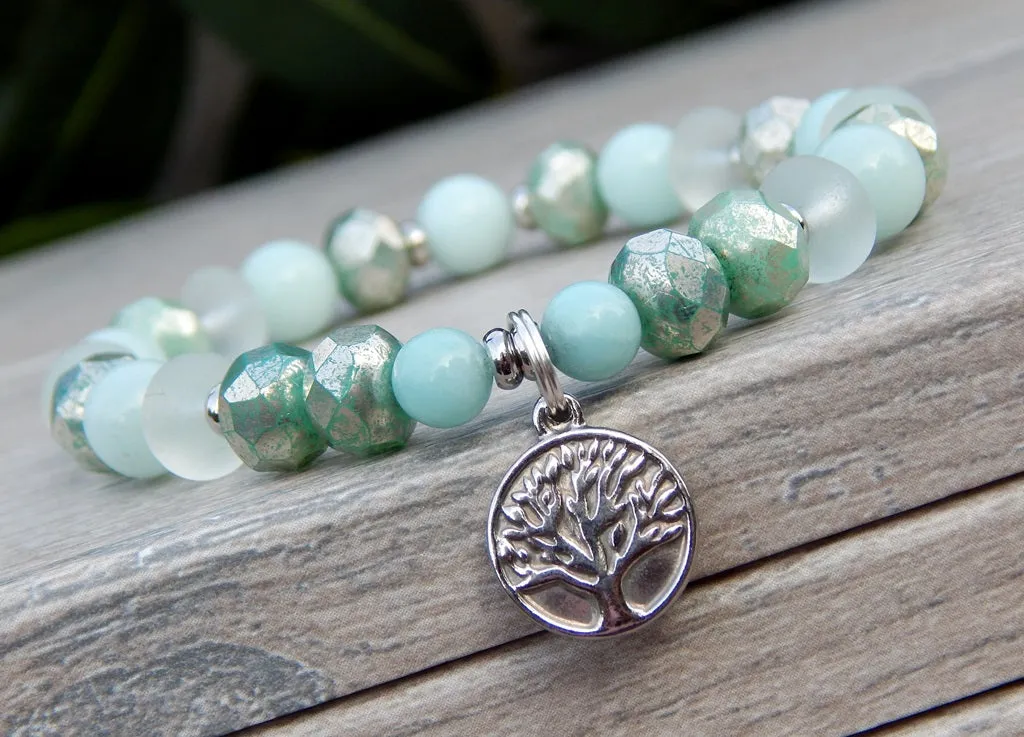 Tree of Life Bracelet with Amazonite and White Sea Glass