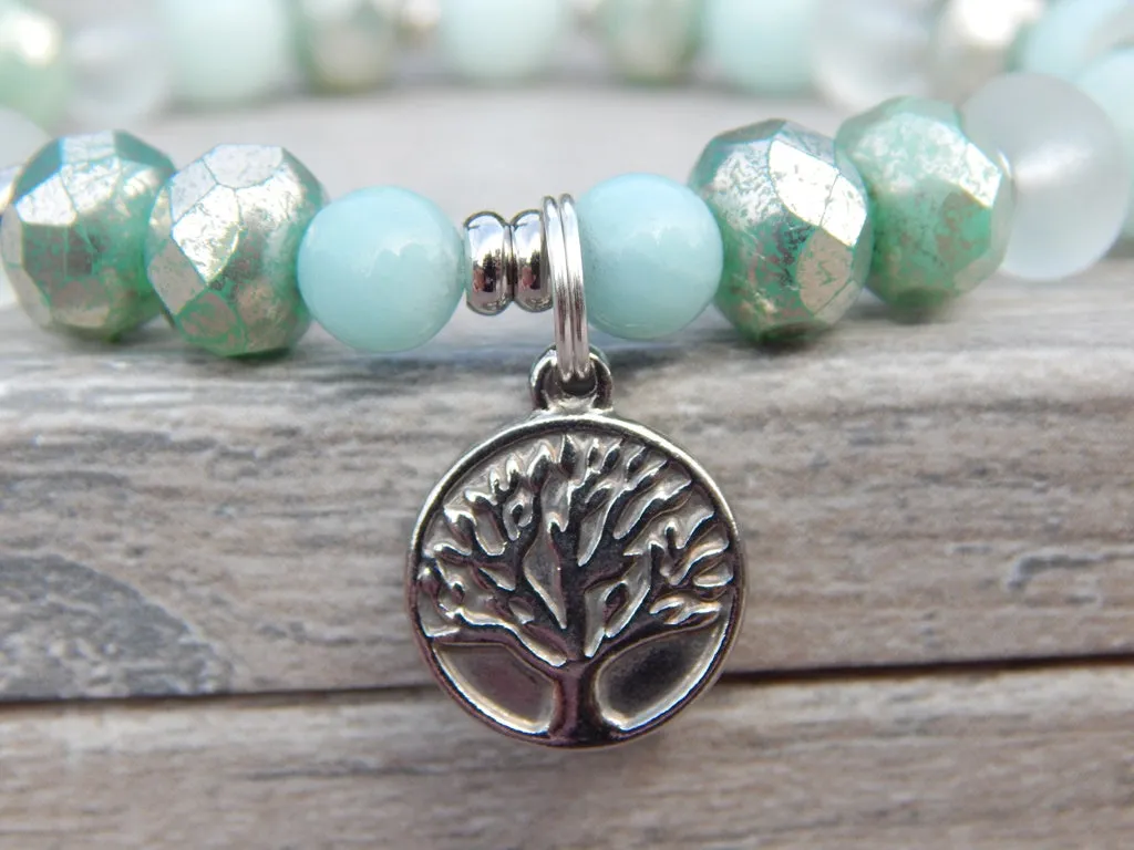 Tree of Life Bracelet with Amazonite and White Sea Glass