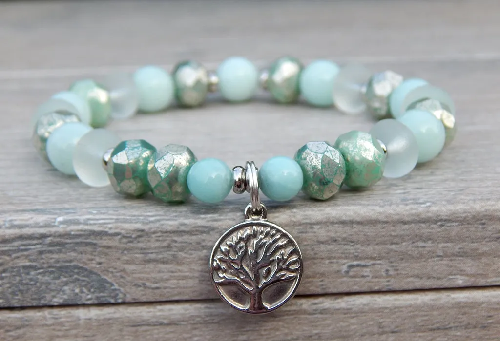 Tree of Life Bracelet with Amazonite and White Sea Glass