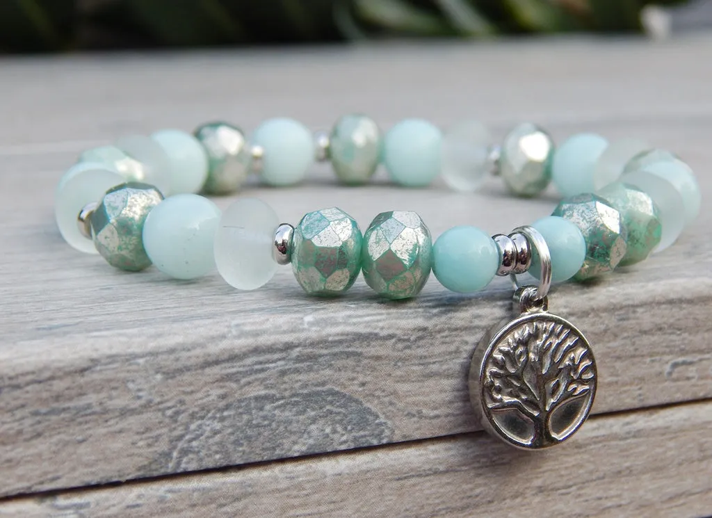 Tree of Life Bracelet with Amazonite and White Sea Glass