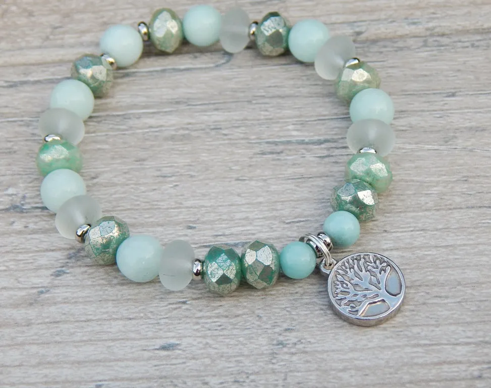 Tree of Life Bracelet with Amazonite and White Sea Glass