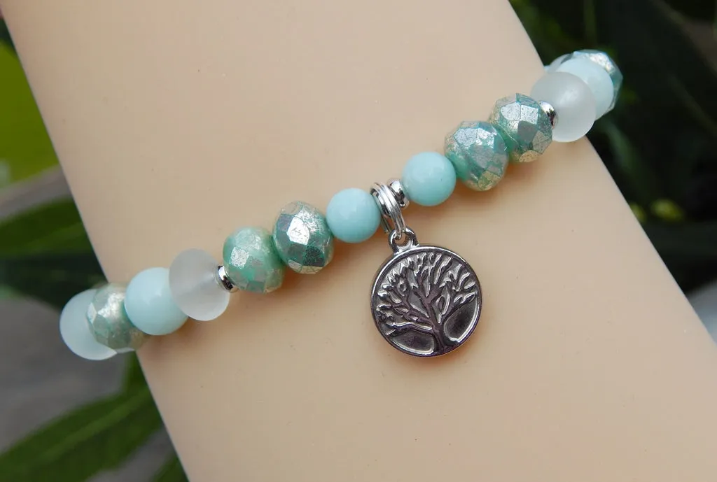 Tree of Life Bracelet with Amazonite and White Sea Glass