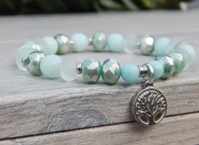 Tree of Life Bracelet with Amazonite and White Sea Glass