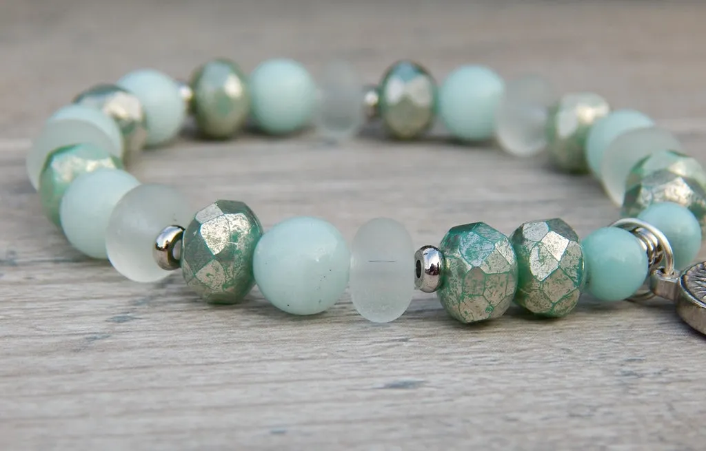 Tree of Life Bracelet with Amazonite and White Sea Glass