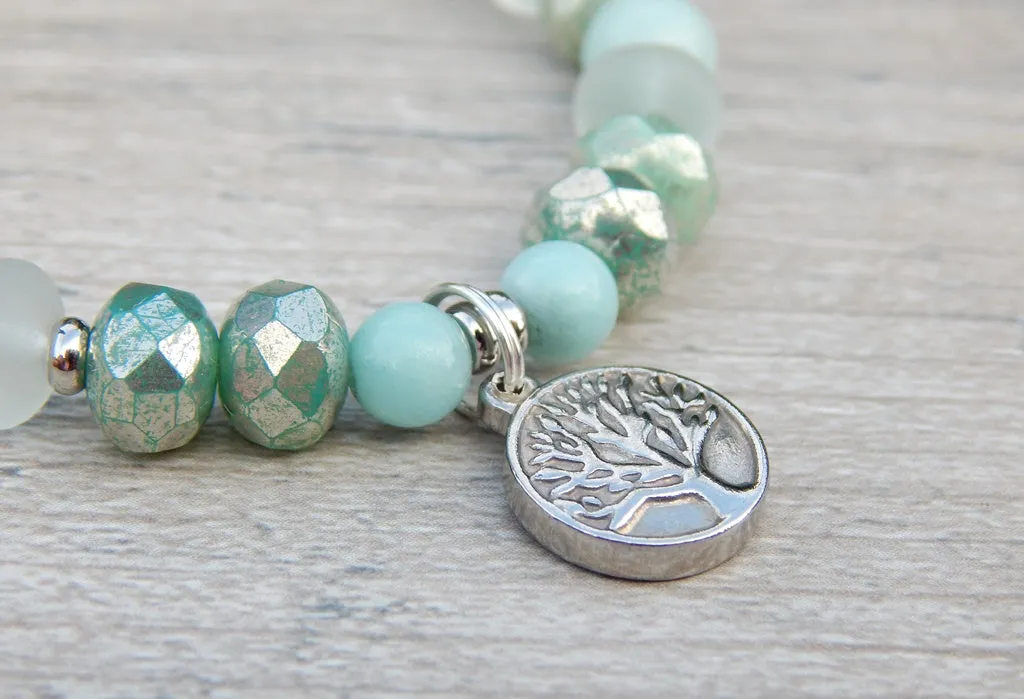 Tree of Life Bracelet with Amazonite and White Sea Glass