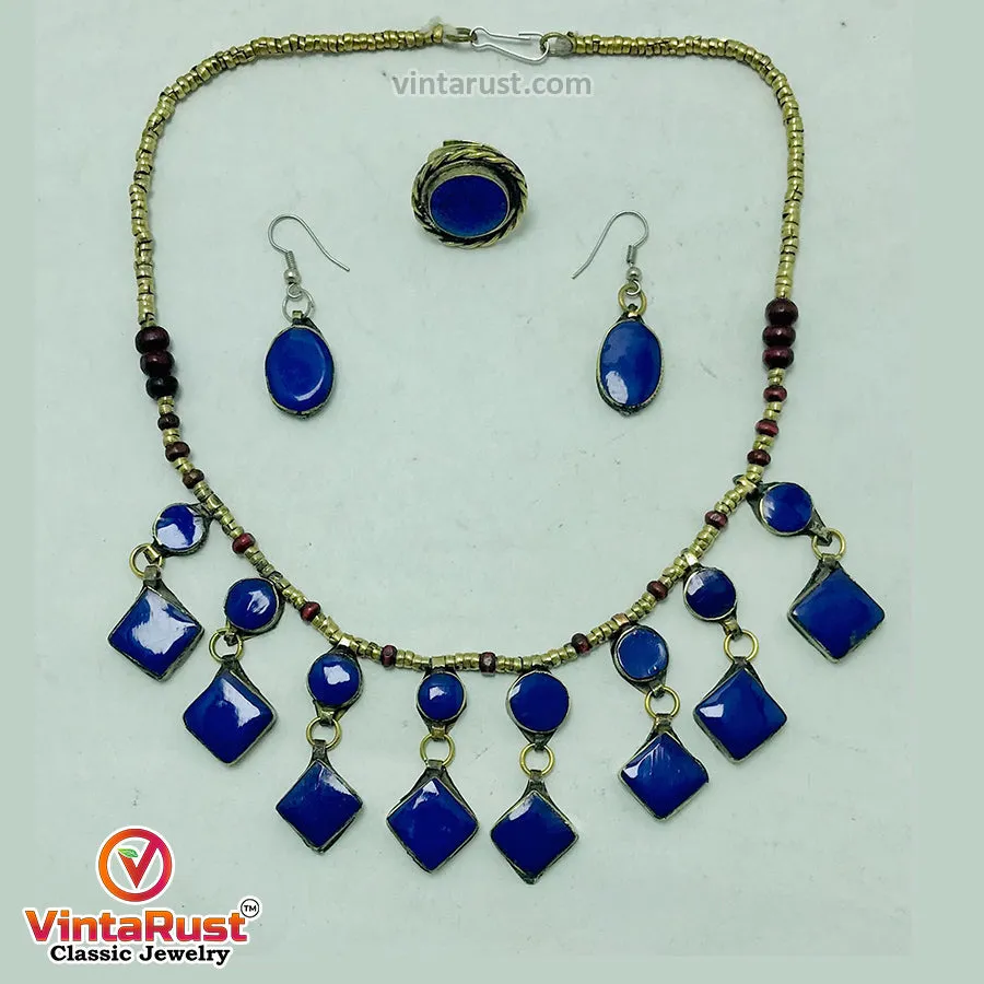 Tribal Dangling Lapis Stone Jewelry Set