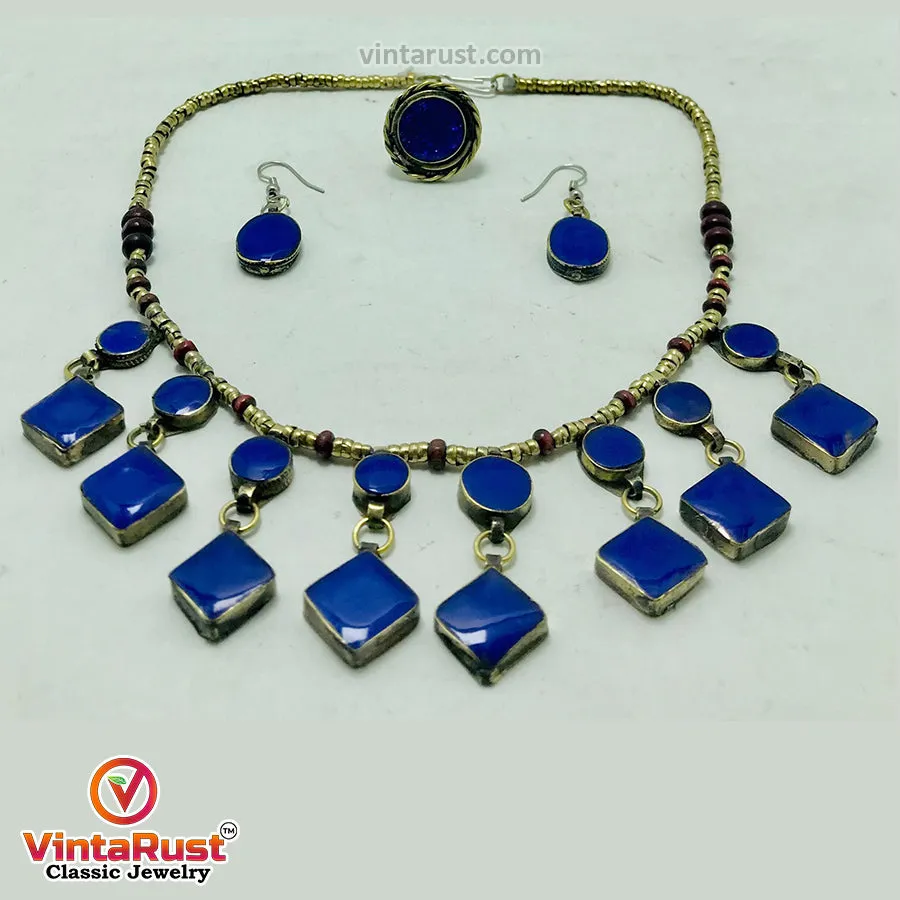 Tribal Dangling Lapis Stone Jewelry Set