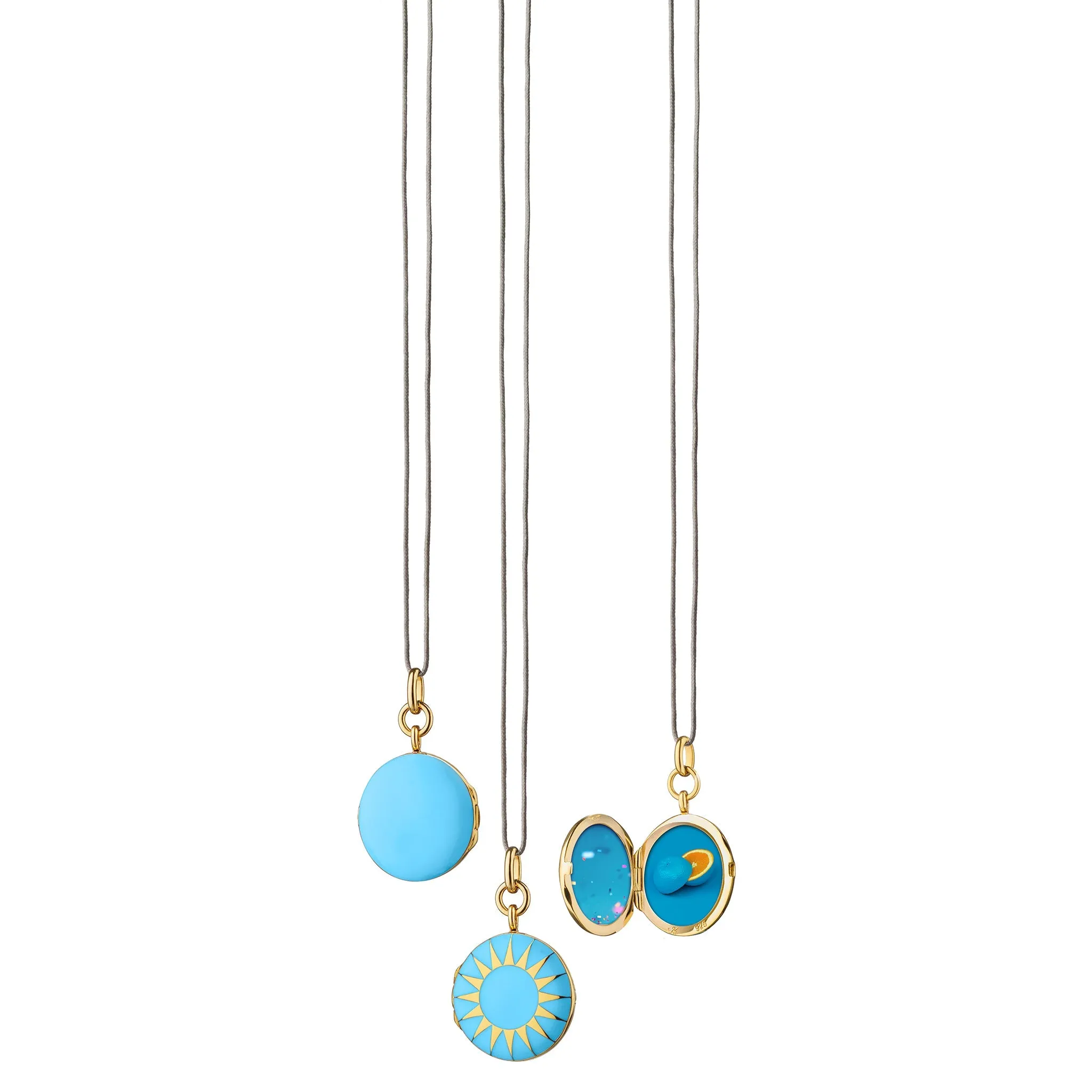 TURQUOISE ENAMEL AND VERMEIL ROUND LOCKET
