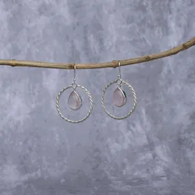 Twisted Pear - Rose Quartz Hoops Earrings