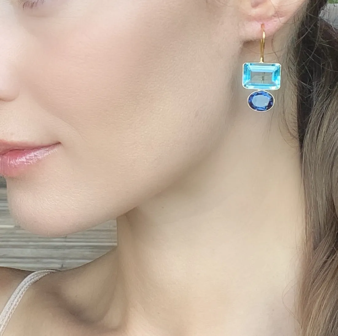 Valencia Earring-Sky Blue & Royal Blue Gold