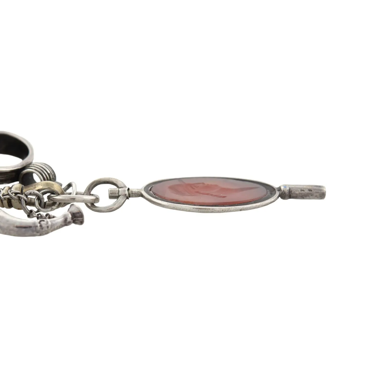 Victorian Sterling/Gold Filled Chain with Bloodstone   Carnelian Fob Pendants Necklace