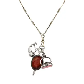 Victorian Sterling/Gold Filled Chain with Bloodstone   Carnelian Fob Pendants Necklace