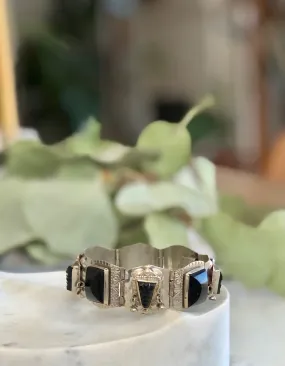 Vintage 1950s Mexican Silver & Onyx Bracelet