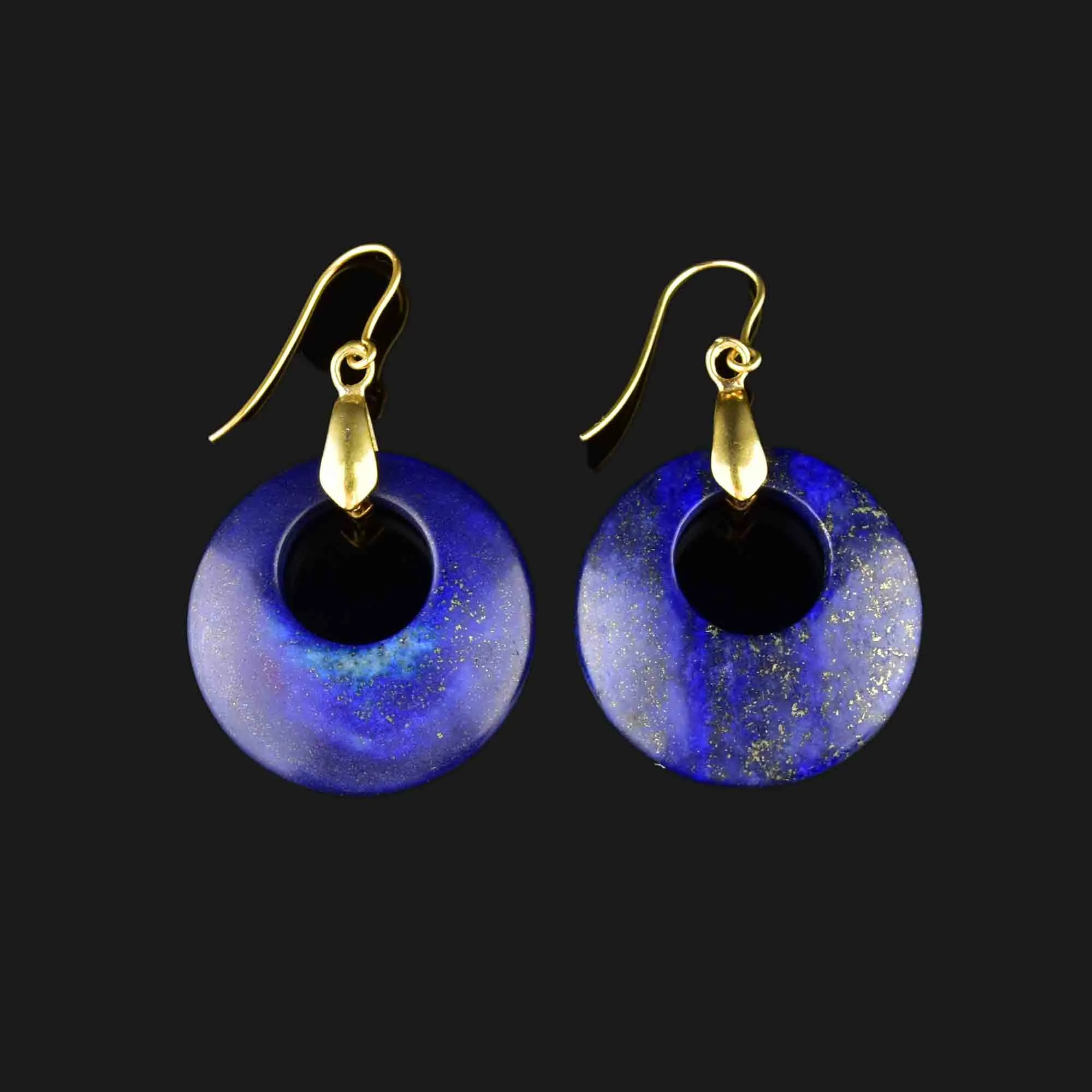 Vintage Gold Lapis Lazuli Hoop Earrings