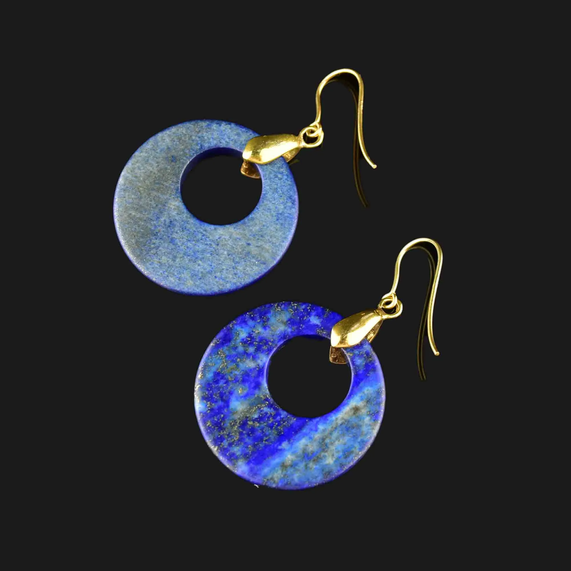 Vintage Gold Lapis Lazuli Hoop Earrings