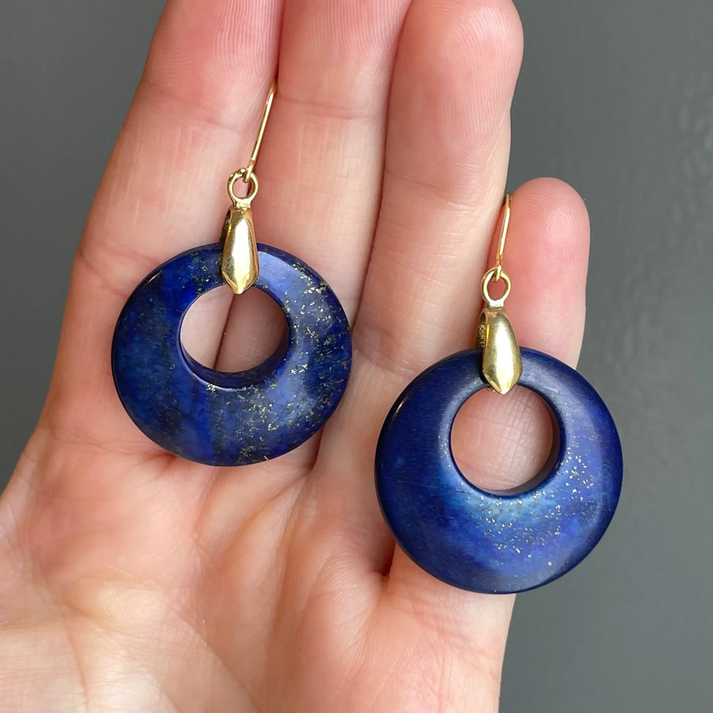 Vintage Gold Lapis Lazuli Hoop Earrings
