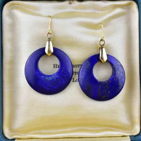 Vintage Gold Lapis Lazuli Hoop Earrings