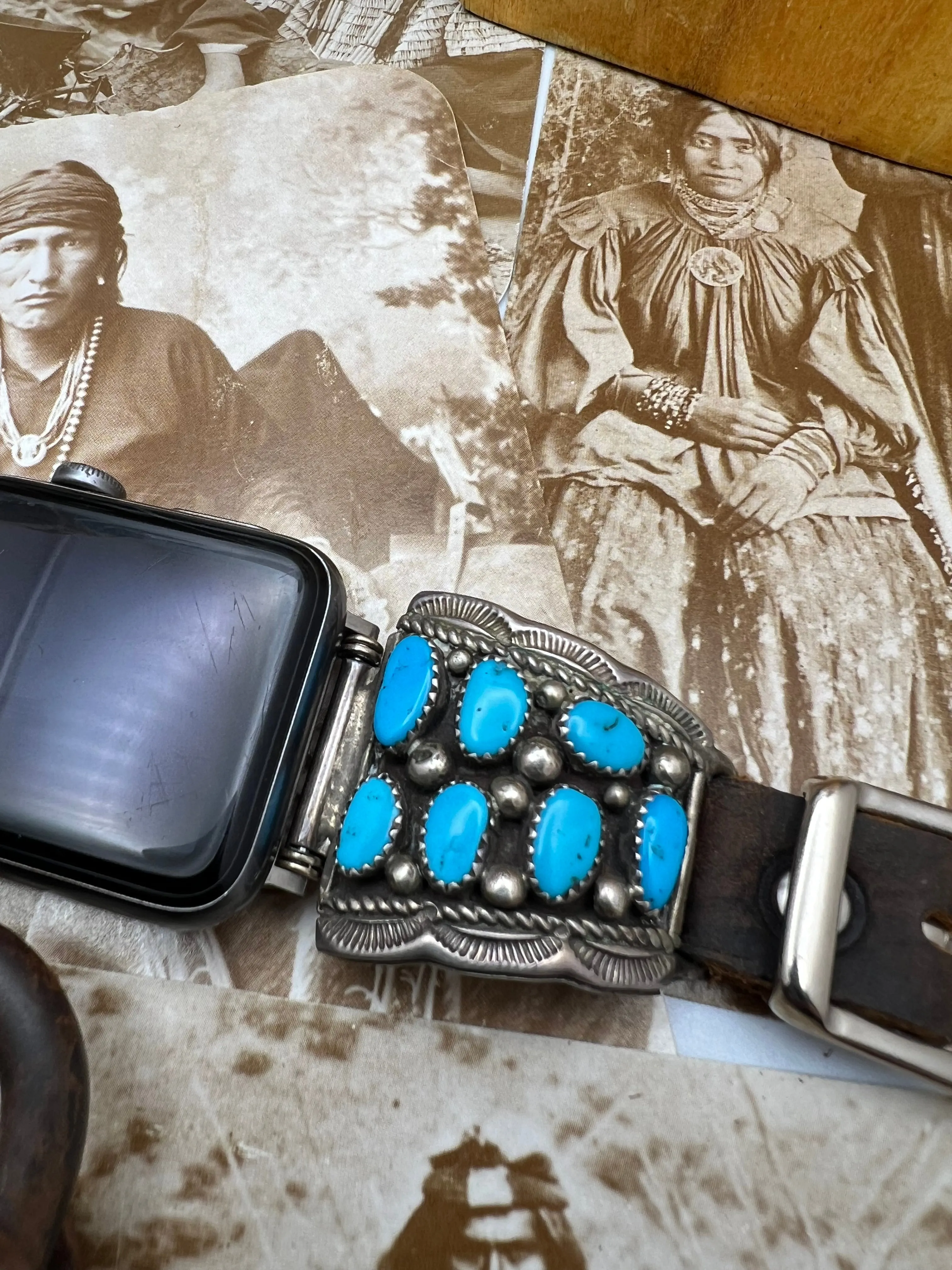 Vintage Native American Sterling Silver Watch Band with Turquoise F
