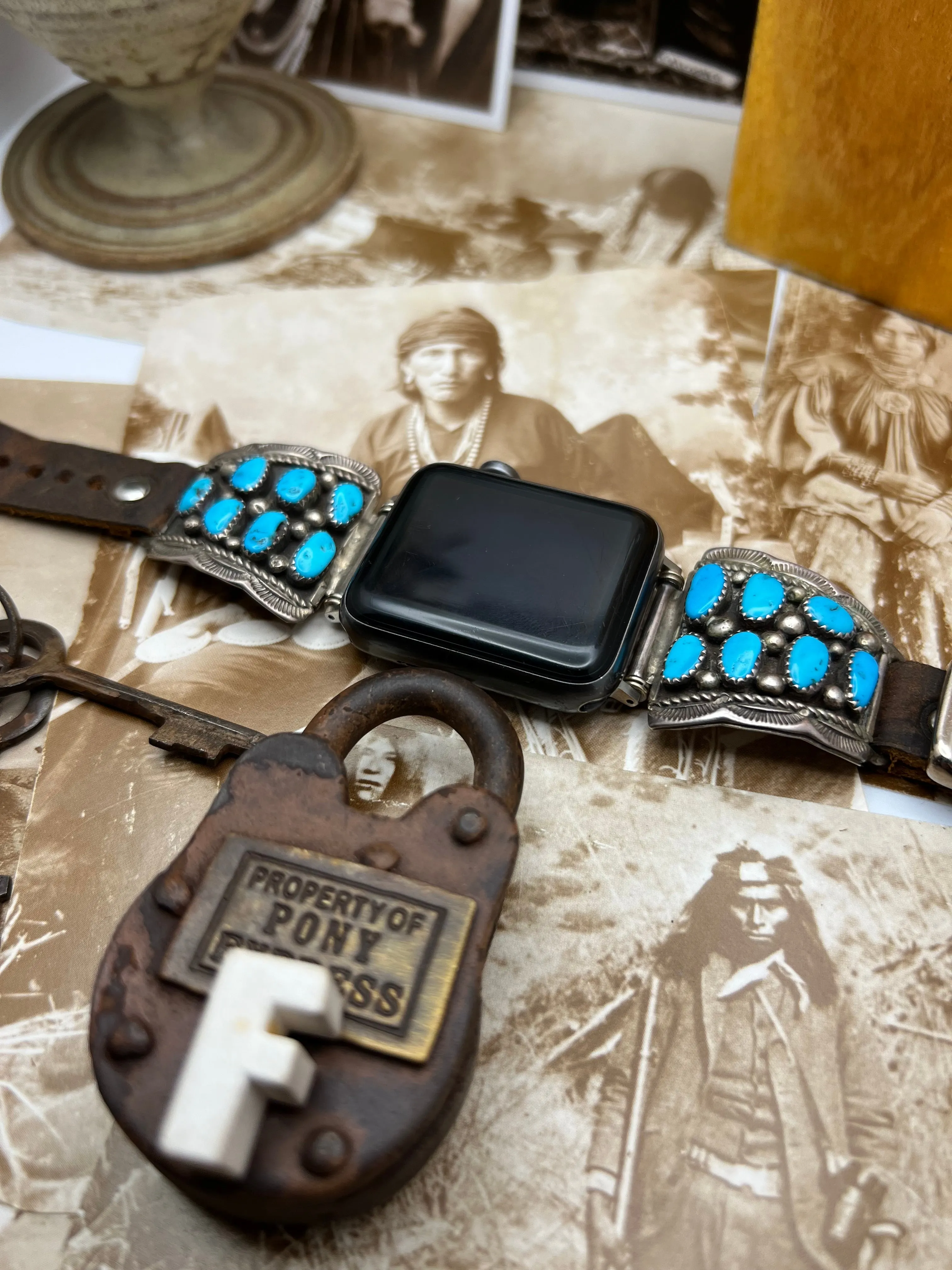 Vintage Native American Sterling Silver Watch Band with Turquoise F