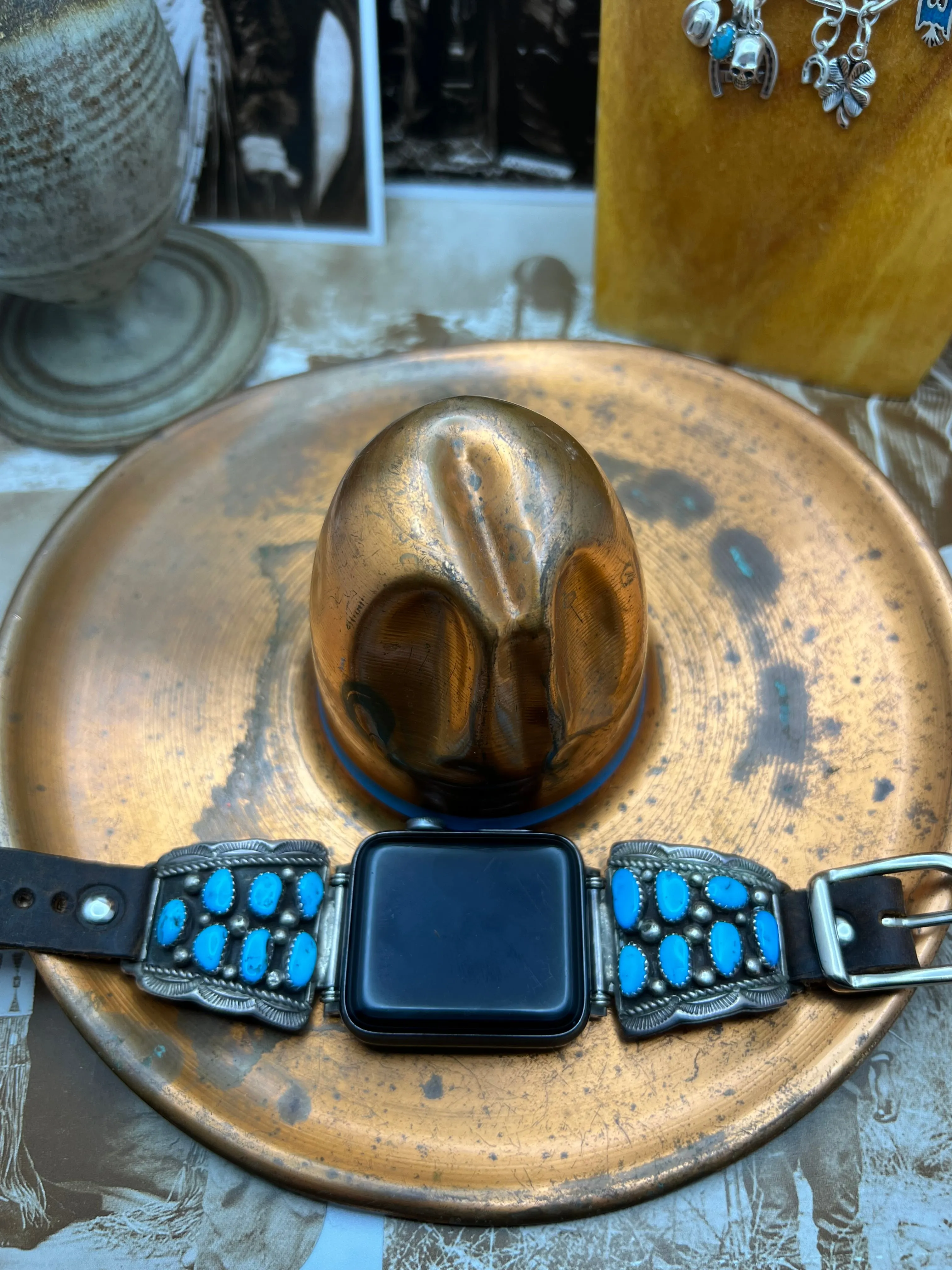 Vintage Native American Sterling Silver Watch Band with Turquoise F