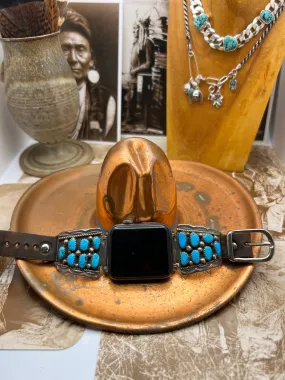 Vintage Native American Sterling Silver Watch Band with Turquoise F