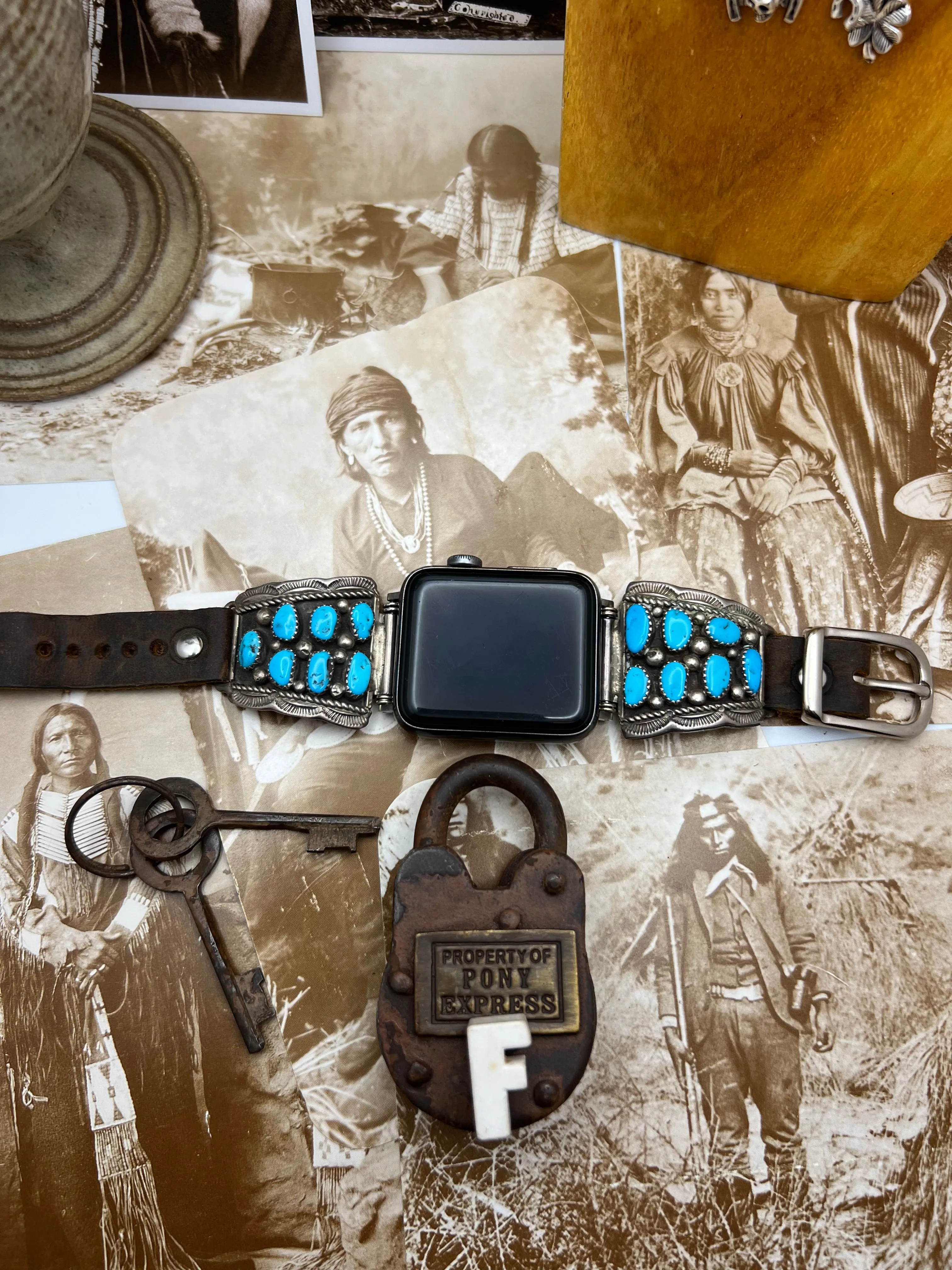 Vintage Native American Sterling Silver Watch Band with Turquoise F
