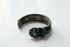 Vintage Rare Kurdish Silver Cuff Bracelet with Blue Glass
