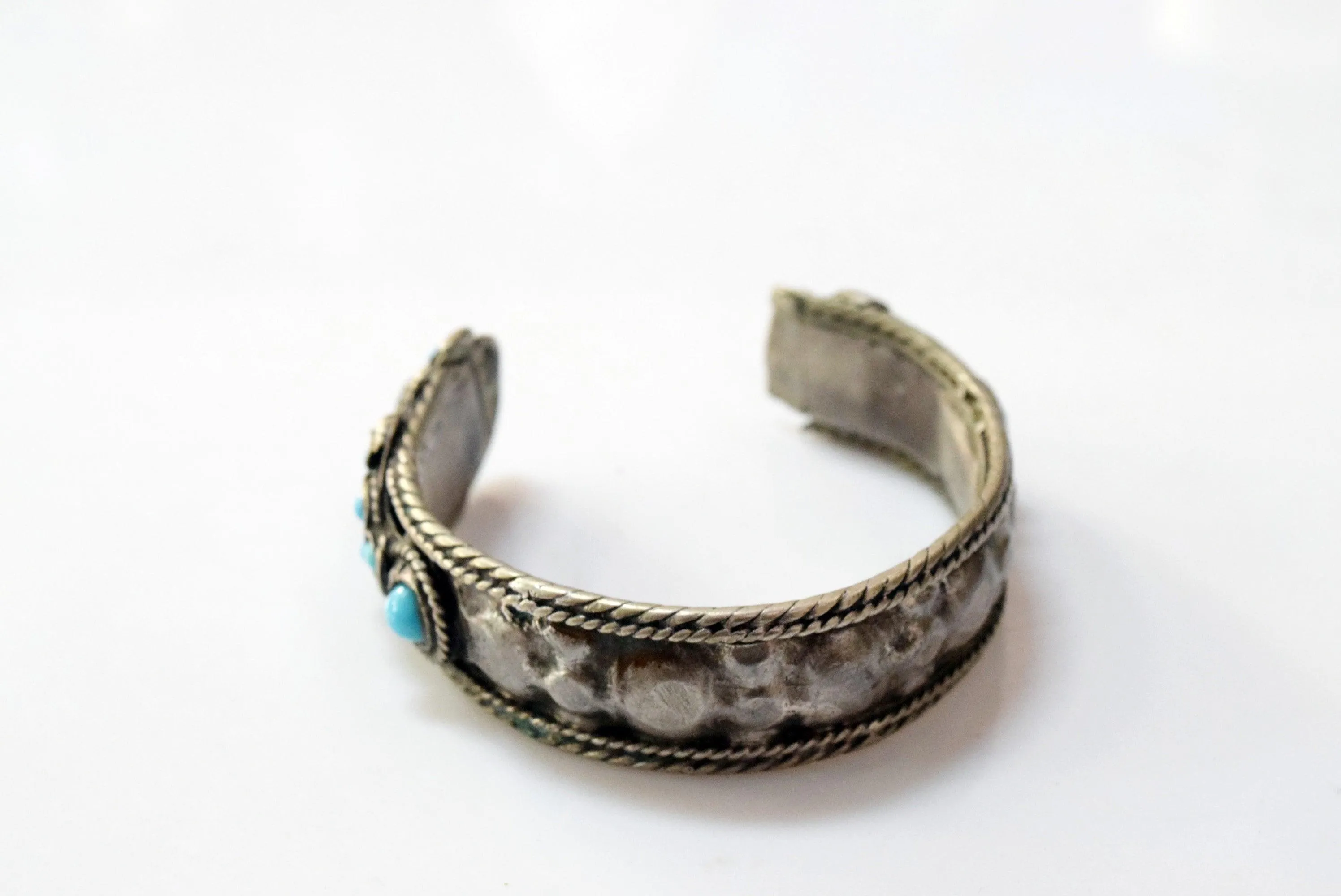 Vintage Rare Kurdish Silver Cuff Bracelet with Blue Glass