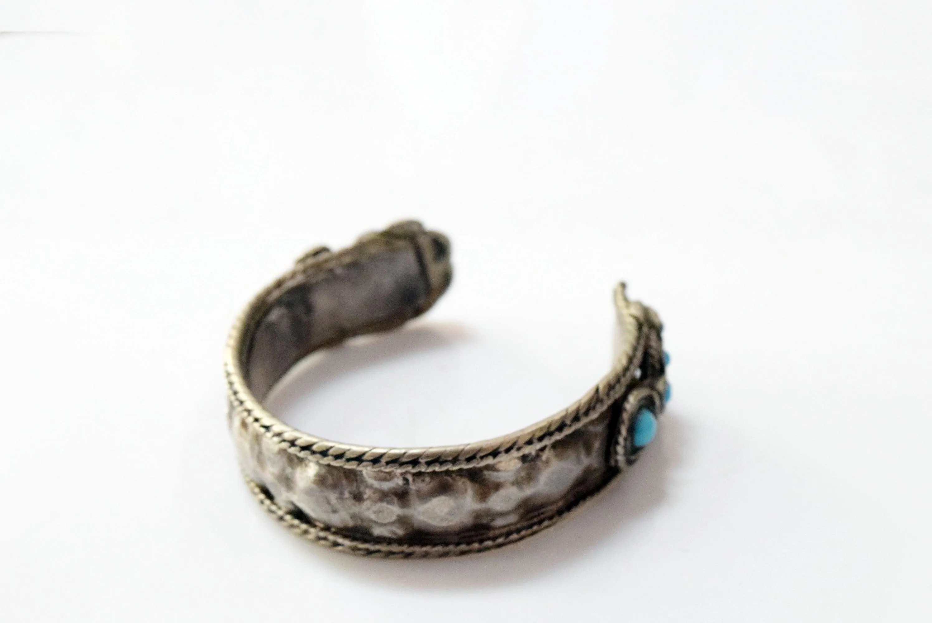 Vintage Rare Kurdish Silver Cuff Bracelet with Blue Glass