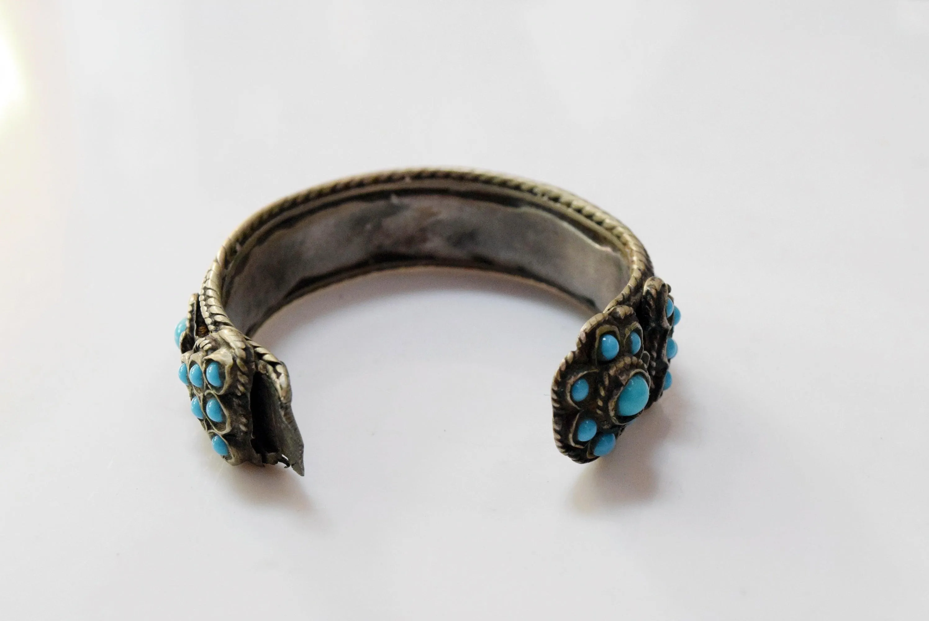 Vintage Rare Kurdish Silver Cuff Bracelet with Blue Glass