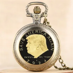Vintage Style Trump 2024 Election Memorial Quartz Movement Pocket Watch