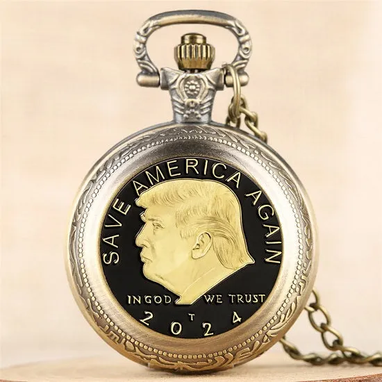 Vintage Style Trump 2024 Election Memorial Quartz Movement Pocket Watch
