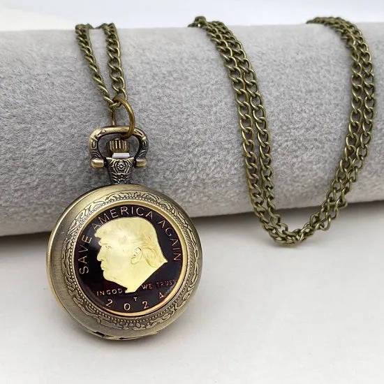 Vintage Style Trump 2024 Election Memorial Quartz Movement Pocket Watch
