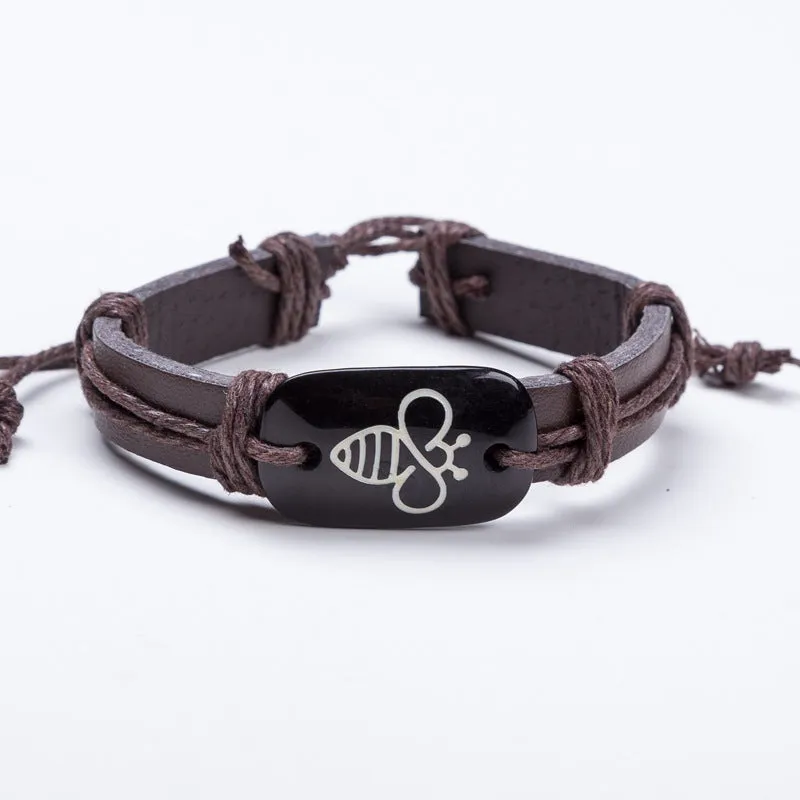 Vintage Woven Cute Bee Leather Bracelet Bracelet