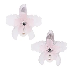 White and Pink Quartz Orchid Earrings