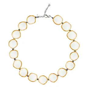 White Beaded Necklace, Large Circle Glass Beaded Necklace