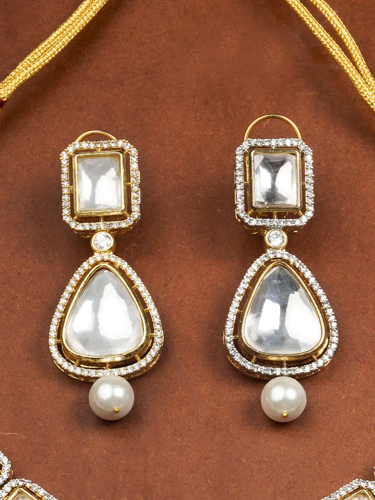 White Color Gold Plated Faux Polki Necklace Set - PK-S130